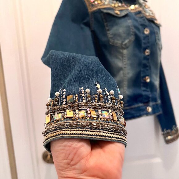 Nice Istanbul Women's Jean Embellished Gold Iridescent Beads-Pearls/Embroidered - Picture 8 of 16